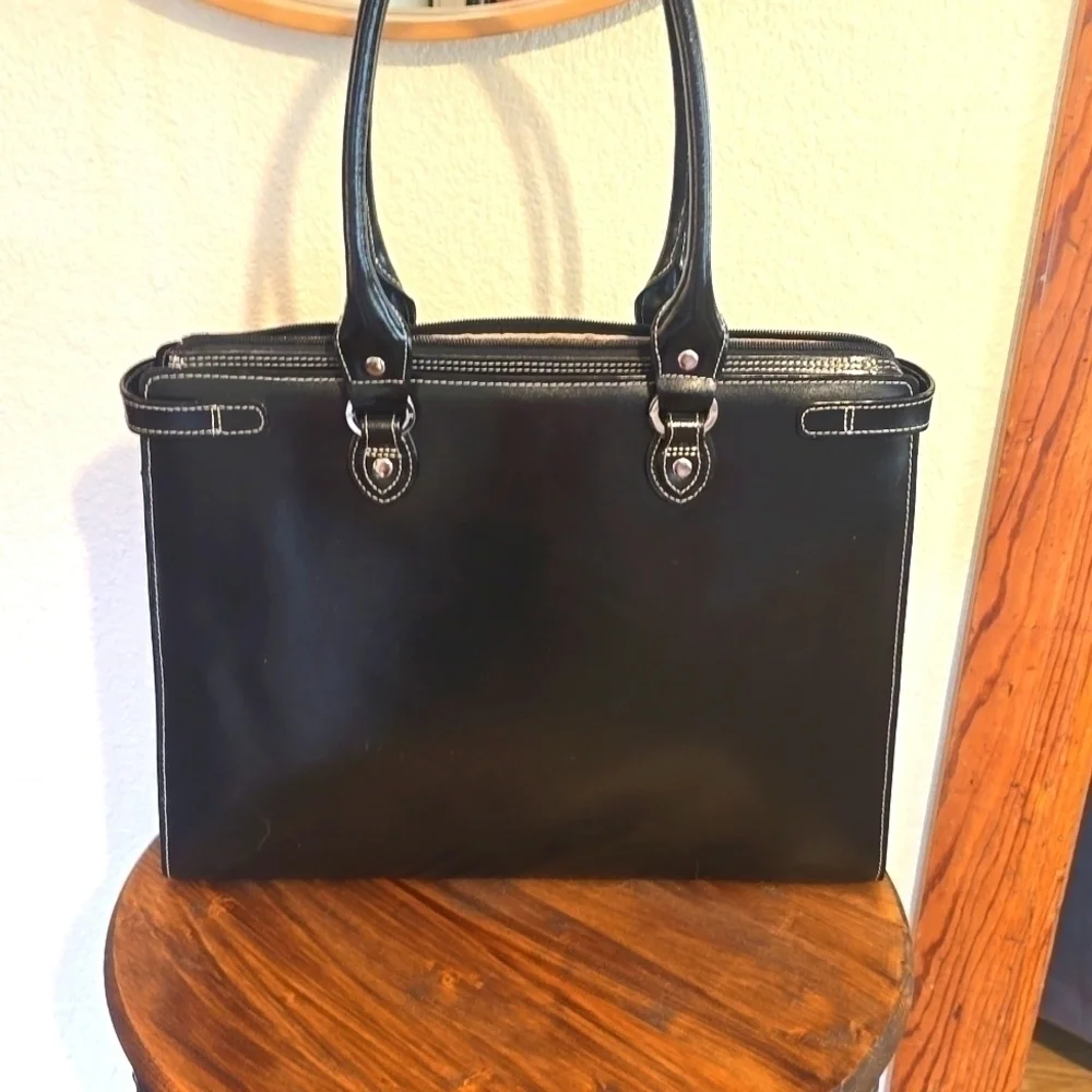 McKlein Premium Leather Briefcase Black/ Silver Business Career OFFICE New! Lrg